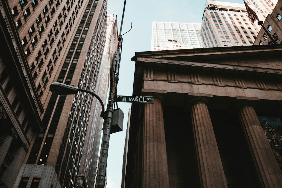 Historic stone architecture and street lamps in Manhattan’s Financial District